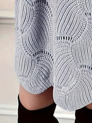  Solid Pointelle Long Sleeve Round Neck Sweater Dress
