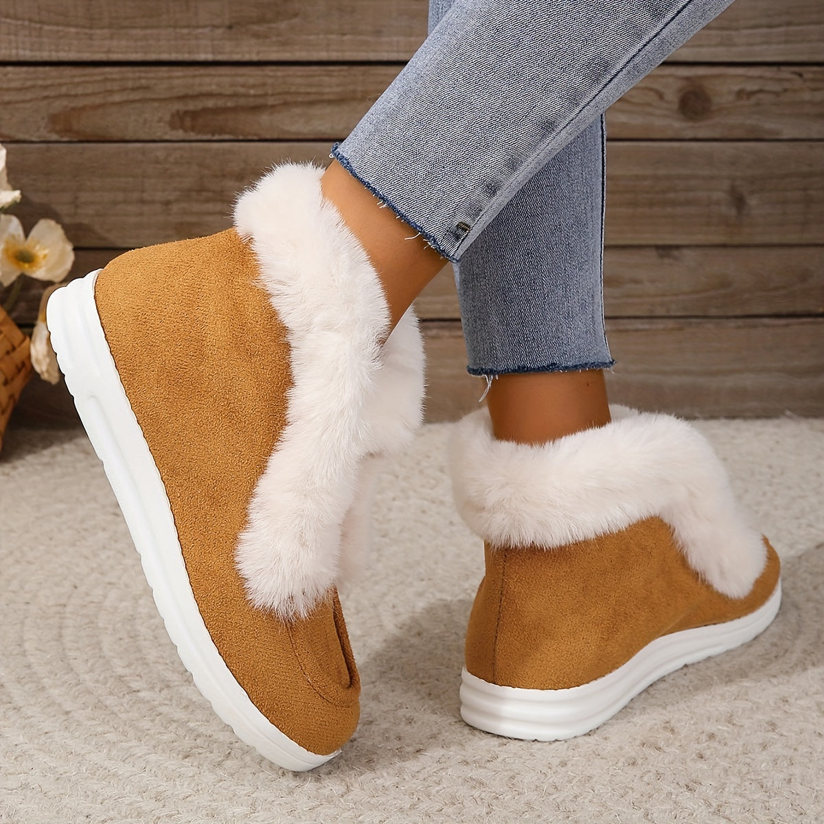Plush Thermal High Top Slip On Ankle Boots Winter Snow Boots