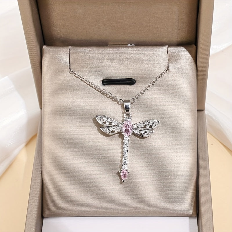Glitter Dragonfly Pendant Necklace Lady's Birthday Gift Wedding Jewelry