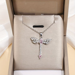Glitter Dragonfly Pendant Necklace Lady's Birthday Gift Wedding Jewelry