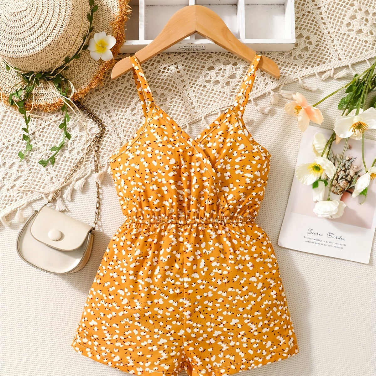 Girl's Floral Print Suspender Jumpsuit Kid's Casua...