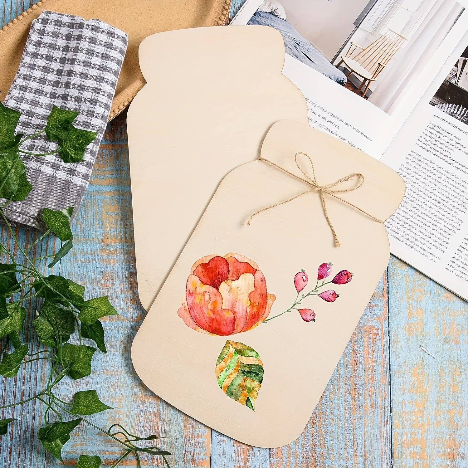 10pcs Wooden Mason Jar Cutouts DIY Wood Craft Ornaments