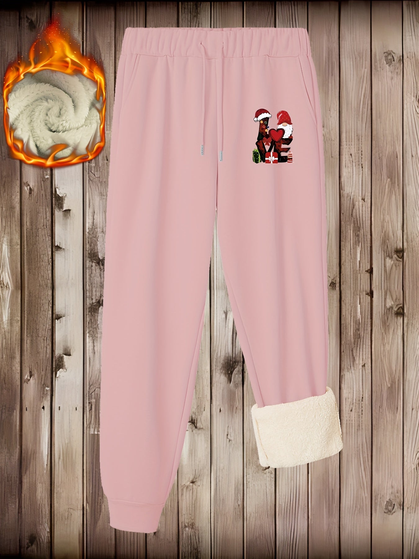  Xmas Casual Pants Women's Graphic Print Fleece Harem Trousers