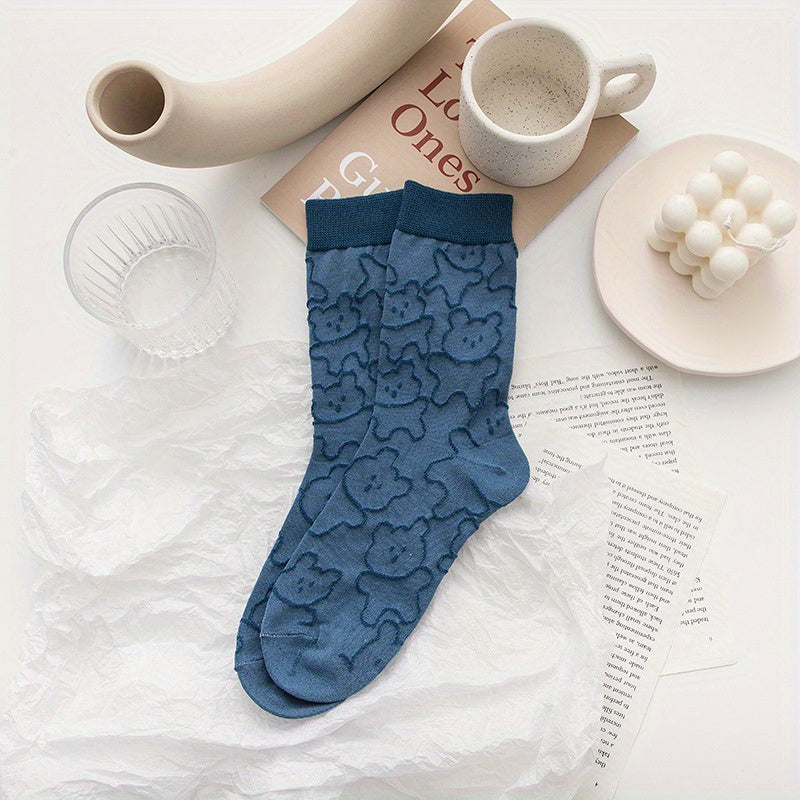 Bear Textured Socks Womens Mid Tube Stockings