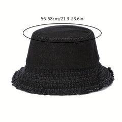 Unisex Denim Bucket Hat Frayed Brim Foldable Casual Fisherman Cap