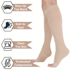 15 21mmHg Compression Open Toe Socks Varicose Veins Prevention