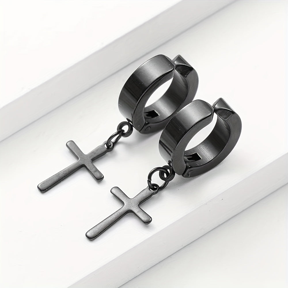 Gothic Hip hop Punk Cross Pendants Earrings for Men Women