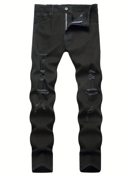 Slim Fit Ripped Jeans Men's Casual Street Style Medium Stretch Denim Pants