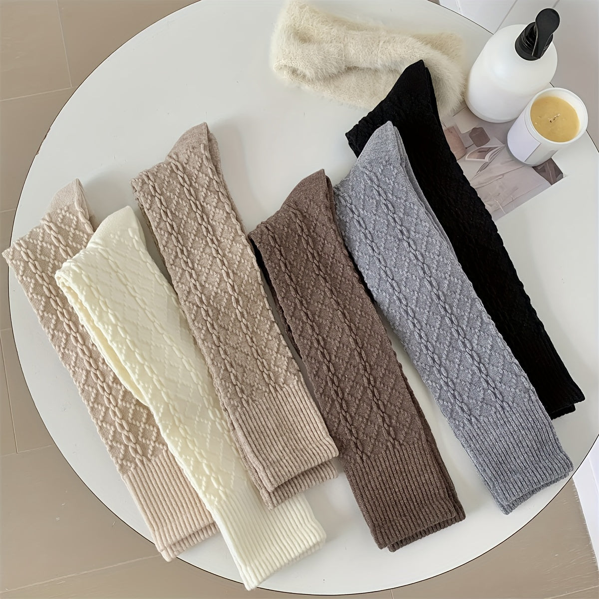 Argyle Textured Calf Socks Knee High Stockings Women's Hosiery