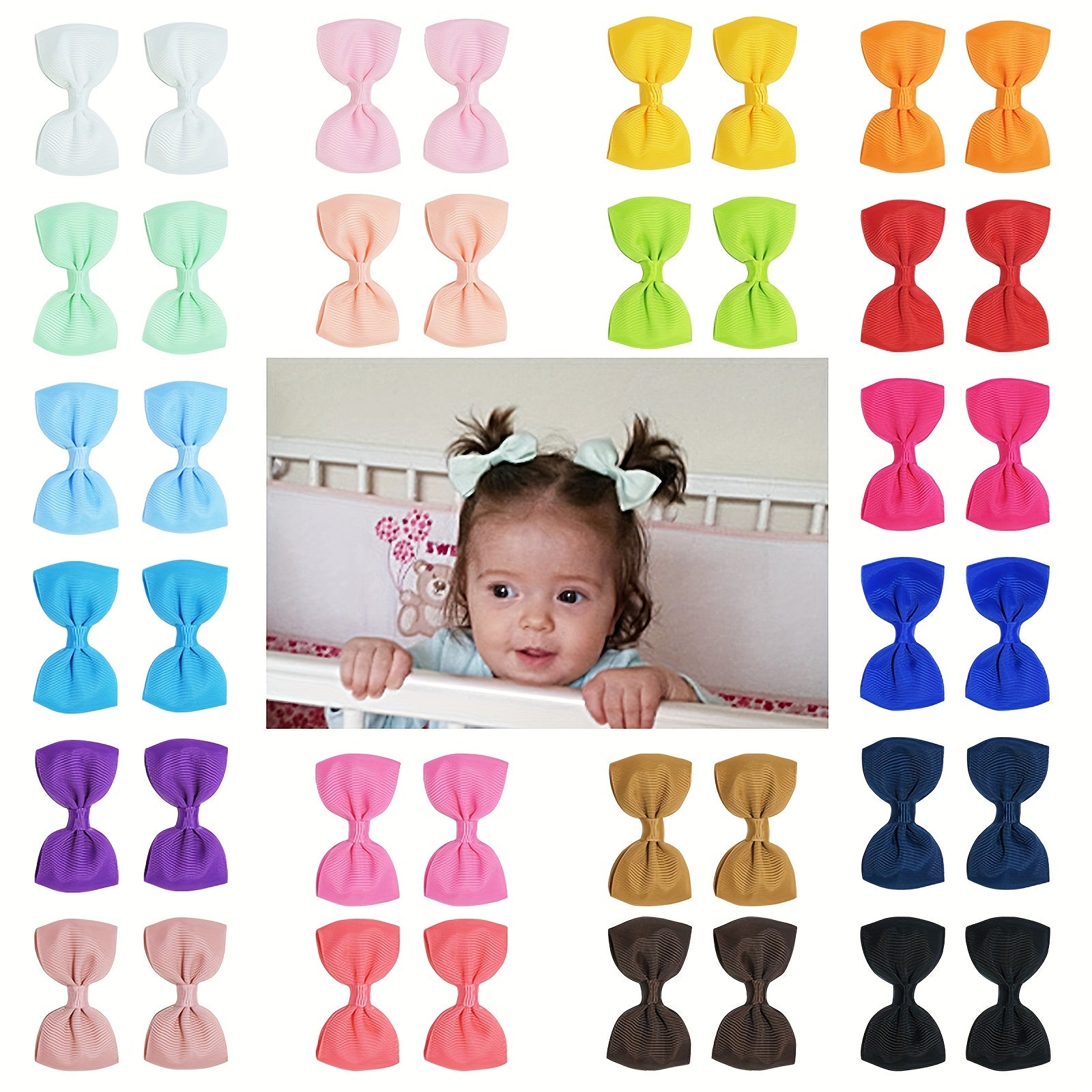 20pcs Baby Girl Bow Hair Clip Solid Bowknot Duck Billed Side Hair Accessories
