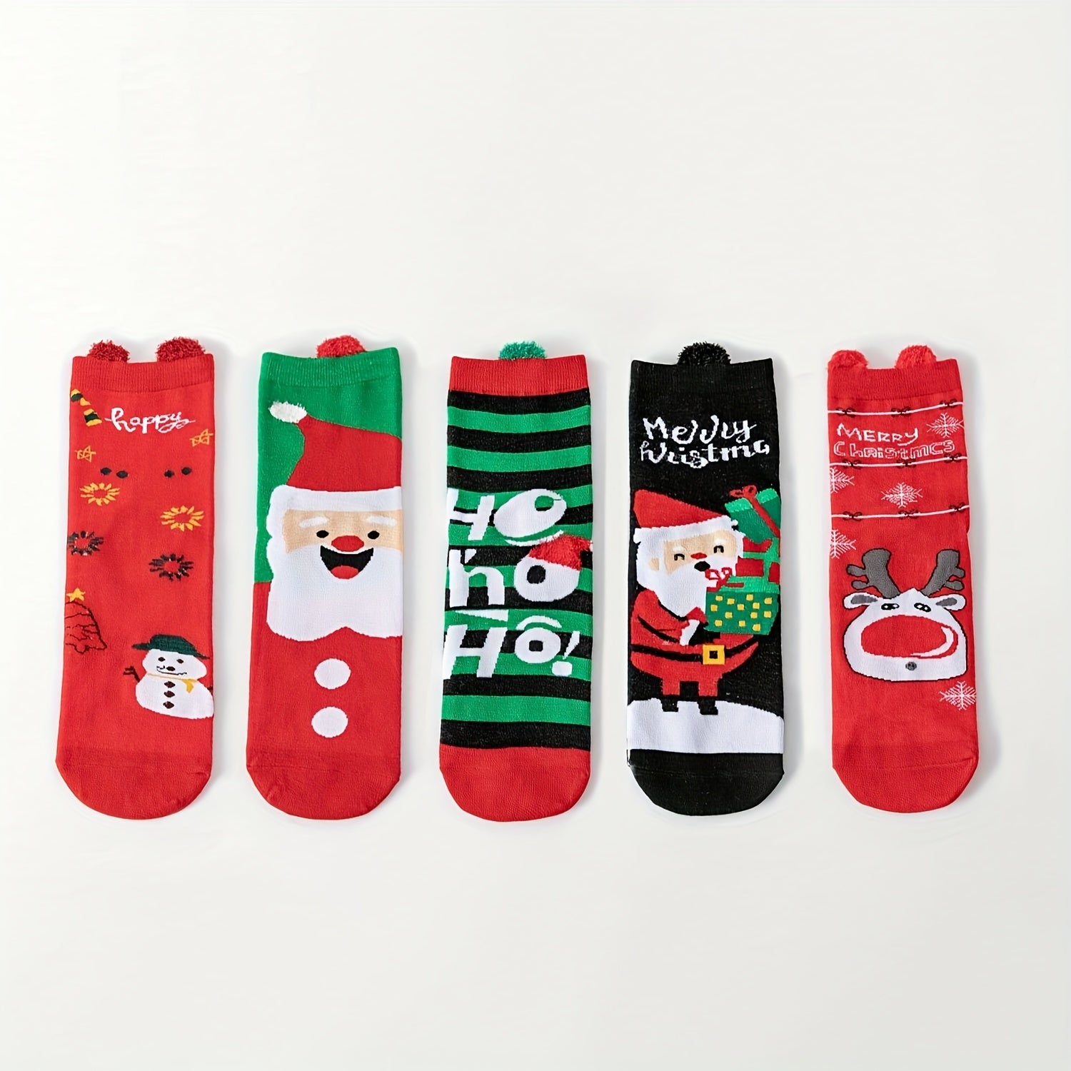 5 Pairs Christmas Print Socks for Women - Festive Holiday Designs