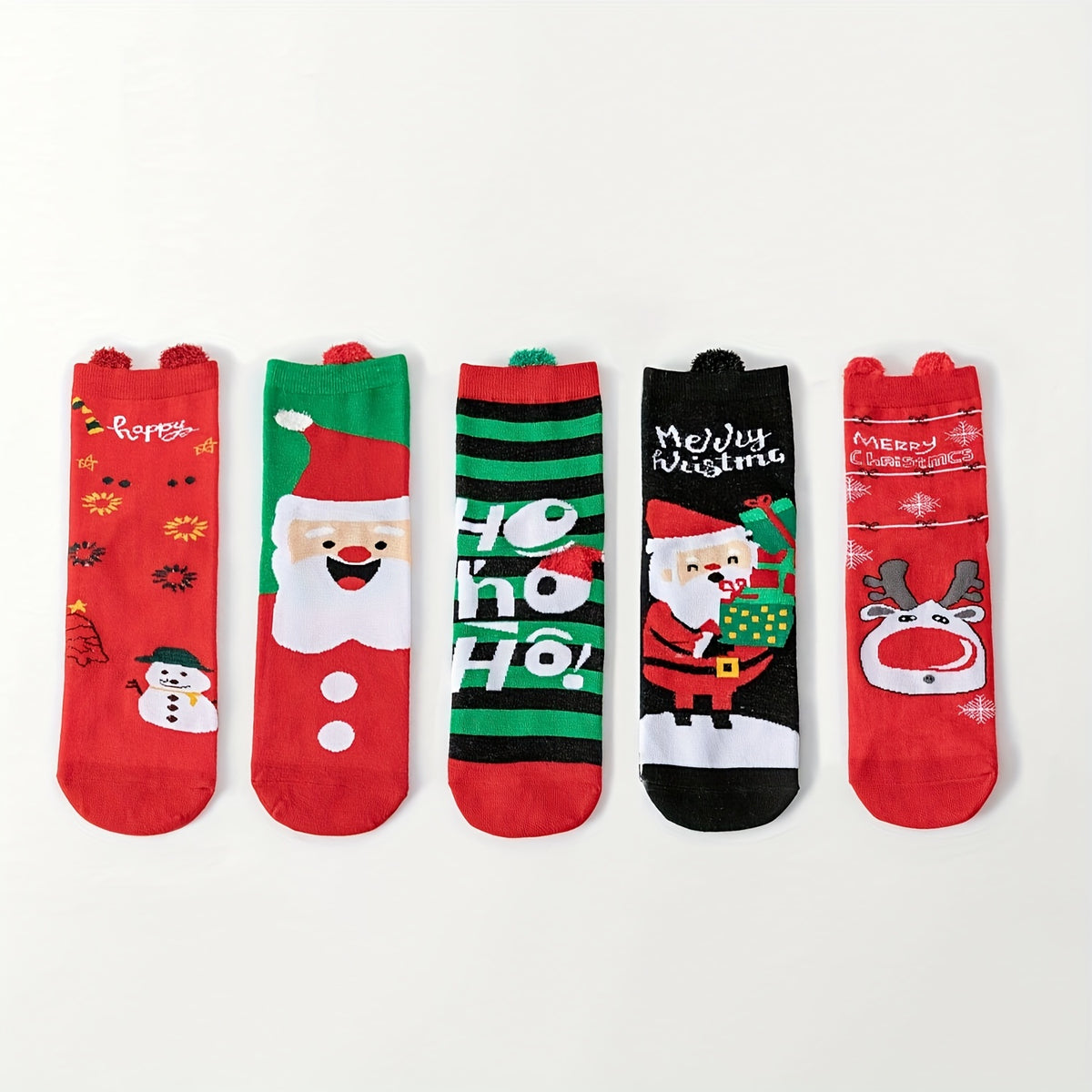 5 Pairs Christmas Print Socks for Women - Festive Holiday Designs