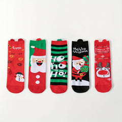 5 Pairs Christmas Print Socks for Women - Festive Holiday Designs