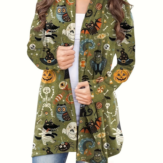  Pumpkin Print Long Sleeve Cardigan