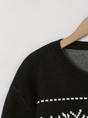  Christmas Reindeer & Geometric Print Long Sleeve Sweater