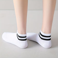 5 Pairs Striped Trim Socks Soft & Lightweight Short Socks