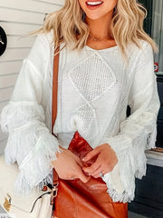  Fringe Trim V Neck Jumper