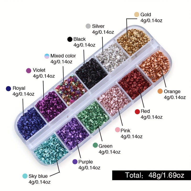 12-Color Stained Glass Gravel Beads Gem Stones Crushed Glass DIY Nail Art