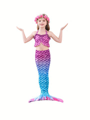 Girls Mermaid Swimsuit 3pcs Halter Bikini Set & Mermaid Tail