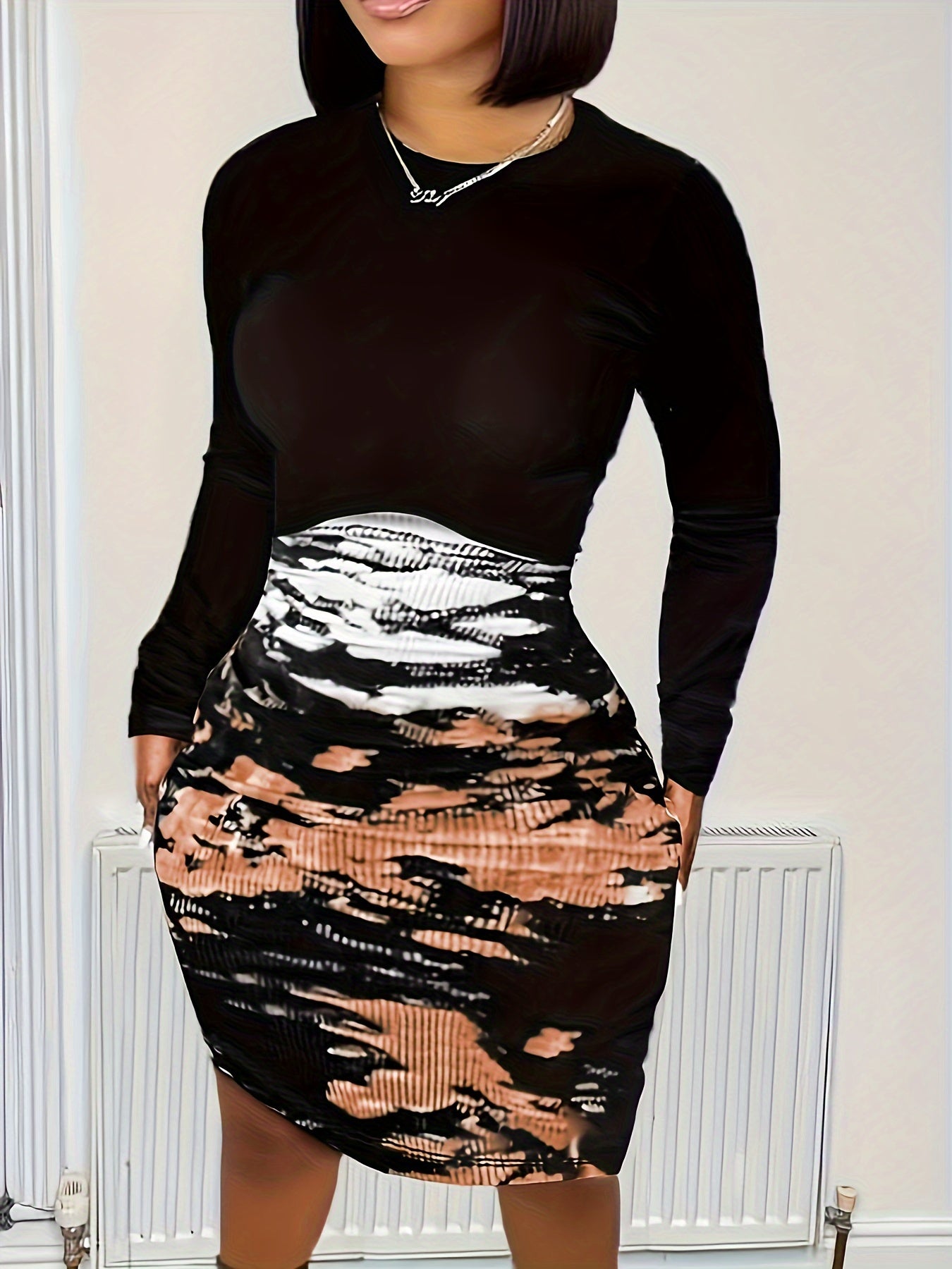  Tie Dye Long Sleeve Bodycon Midi Dress
