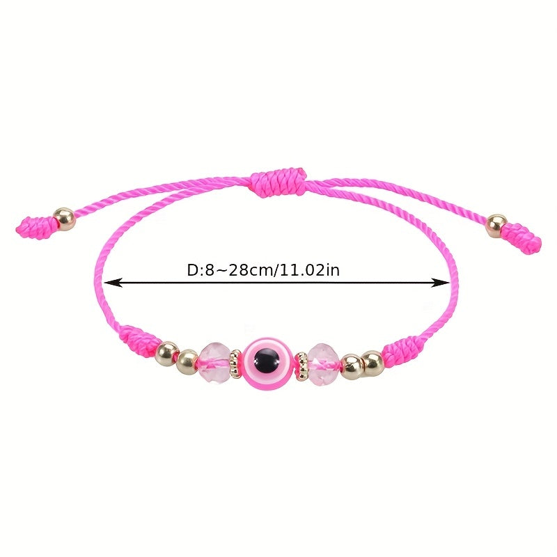 Devil's Eye & Crystal Beaded Lucky Bracelet Adjustable Woven Fashion Jewelry