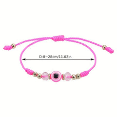 Devil's Eye & Crystal Beaded Lucky Bracelet Adjustable Woven Fashion Jewelry