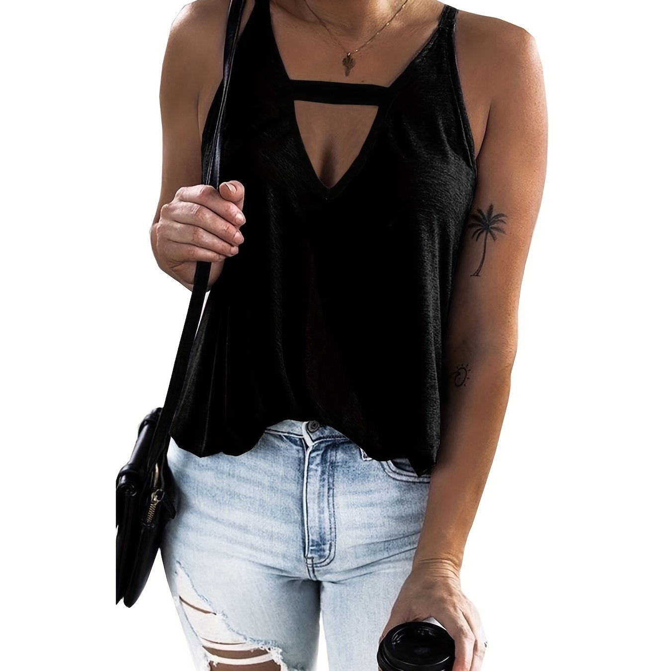 Women's Solid V Neck Tank Top