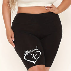 Women's Plus Cross Heart Print High Rise Stretch Biker Shorts