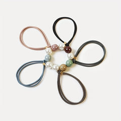 5pcs Faux Pearl Hair Tie Rope Rings Ponytail Holder Accessories