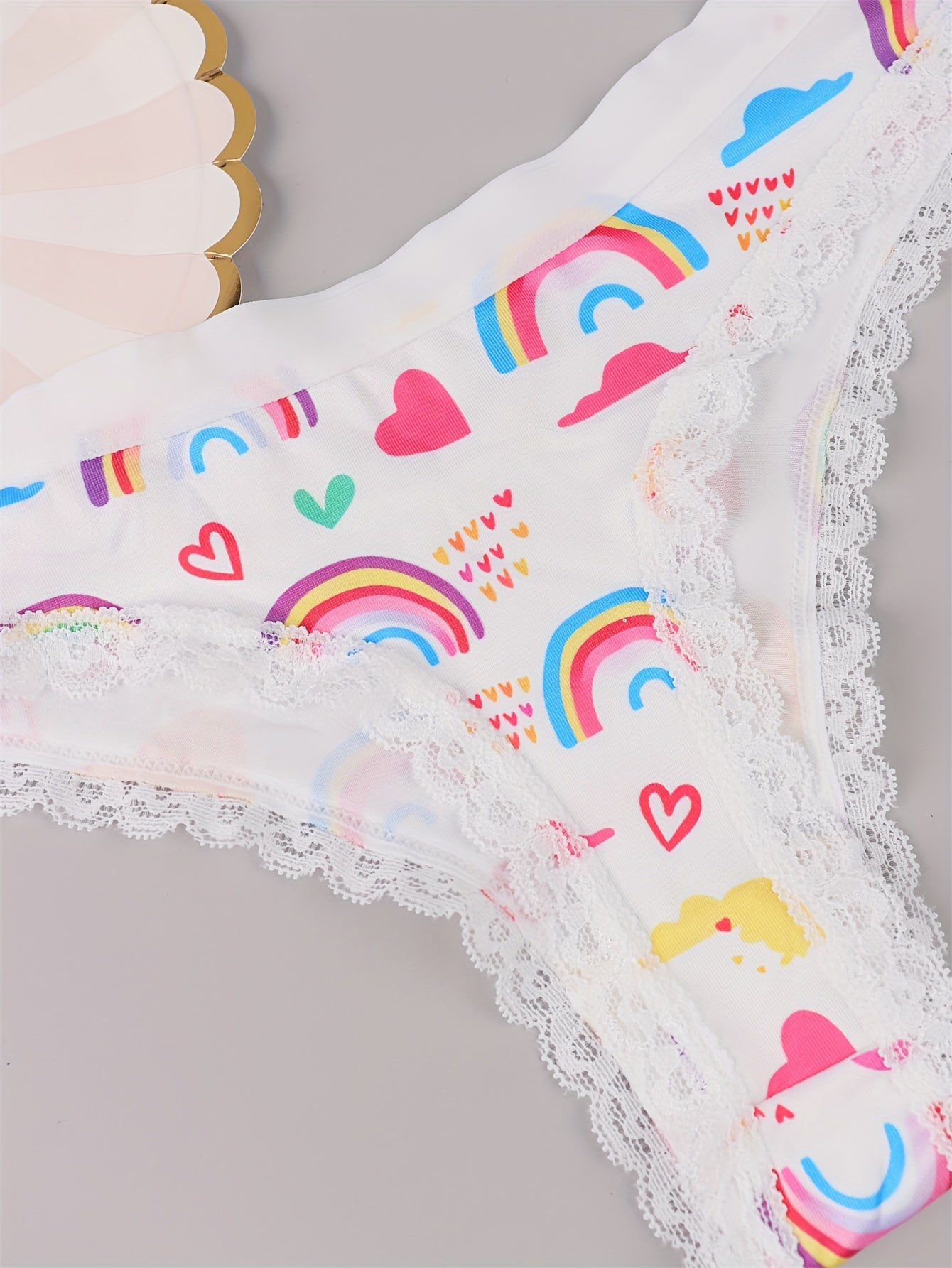 5 Pack Plus Size Panties Set Women's Plus Cat & Heart & Daisy Print