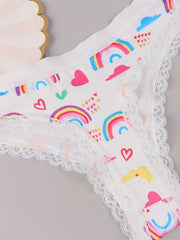5 Pack Plus Size Panties Set Women's Plus Cat & Heart & Daisy Print