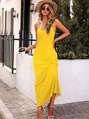  Casual Cami Dress Women's Plus Solid Round Neck Maxi Dress