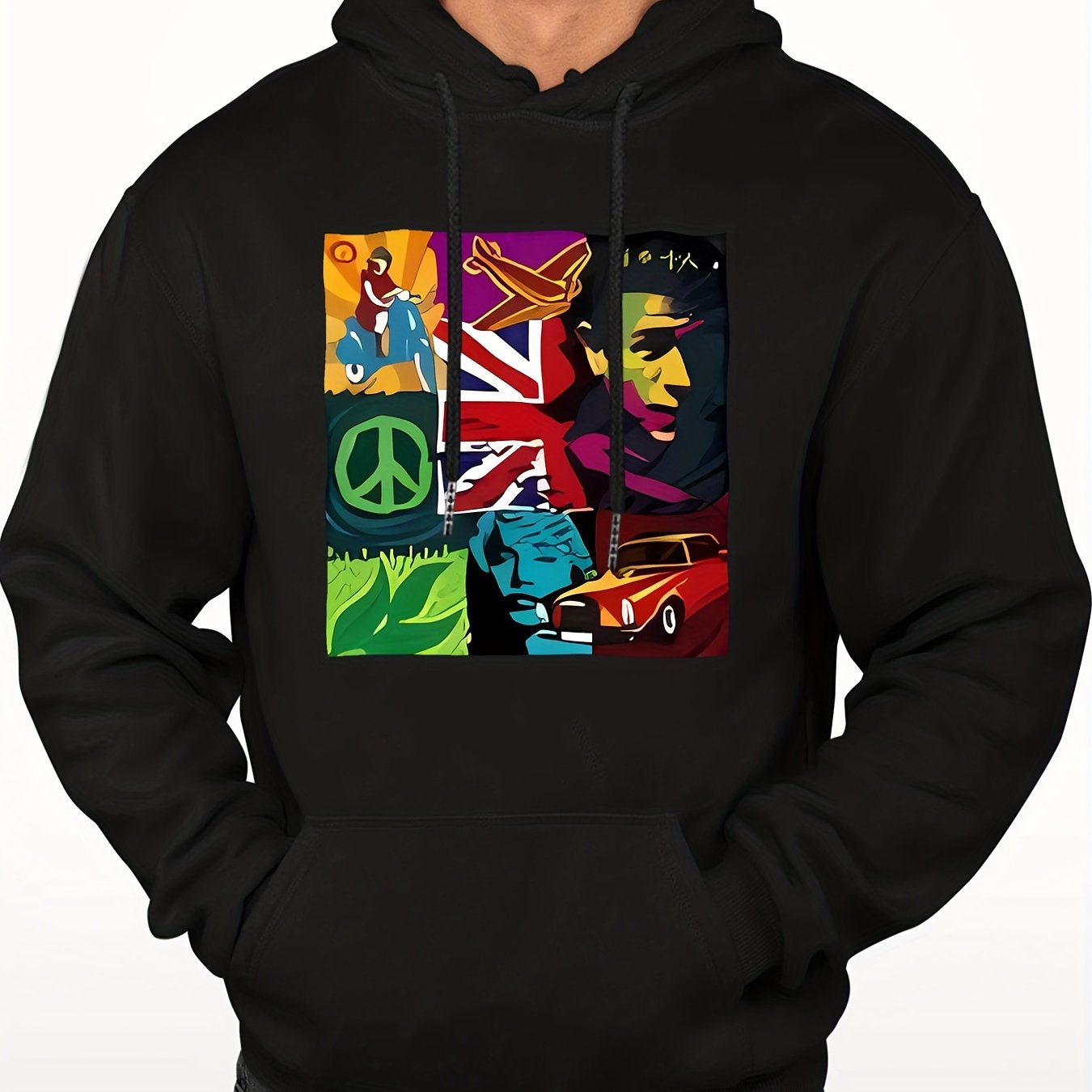 Peace Sign Print Hoodie Men's Casual Pullover Hooded Sweatshirt