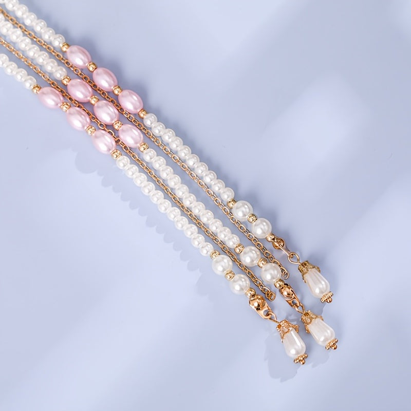 Hanfu Hairpin Faux Pearl Flower Leaf Tassel Chignon Vintage Chinese Style Cheong