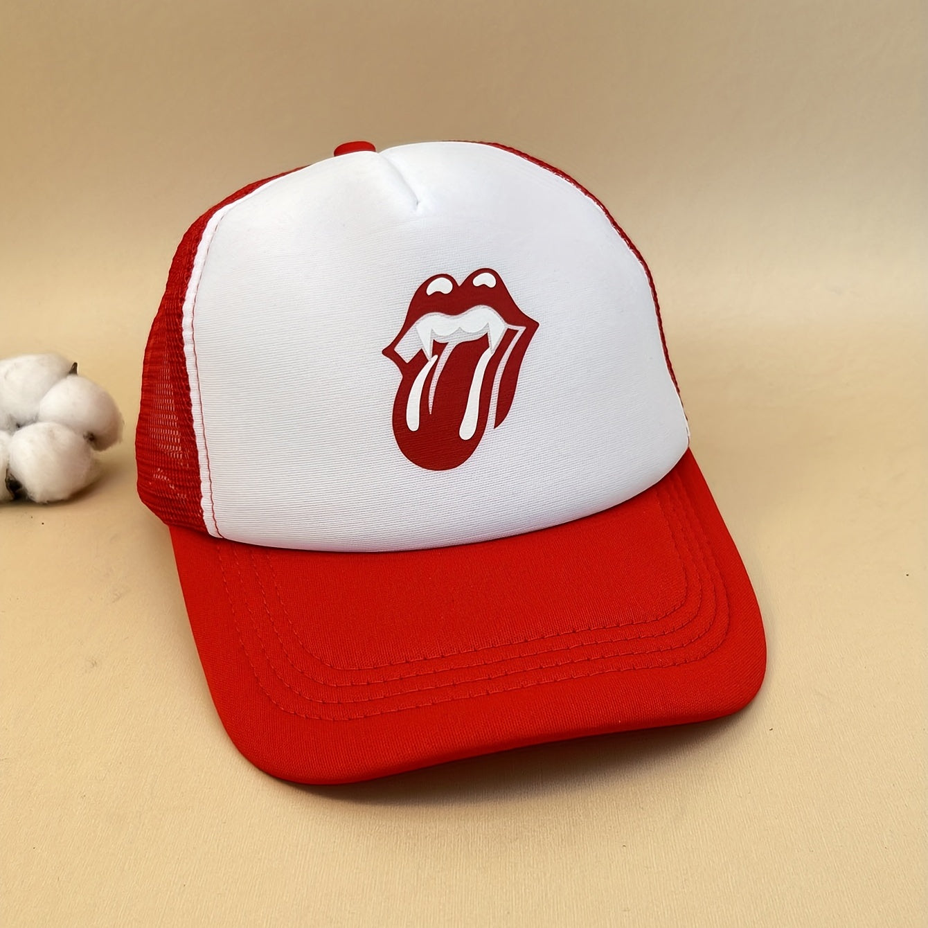 Red Lip Print Trucker Hat Sunshade Baseball Cap Lightweight Dad Hats Women