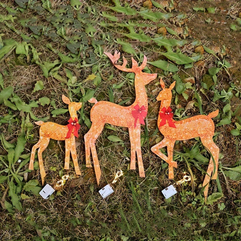 3pcs Lighted Deer Decorations Outdoor Reindeer Ornaments Christmas Glowing Deer