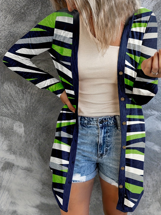  Striped Long Sleeve Button Up Cardigan