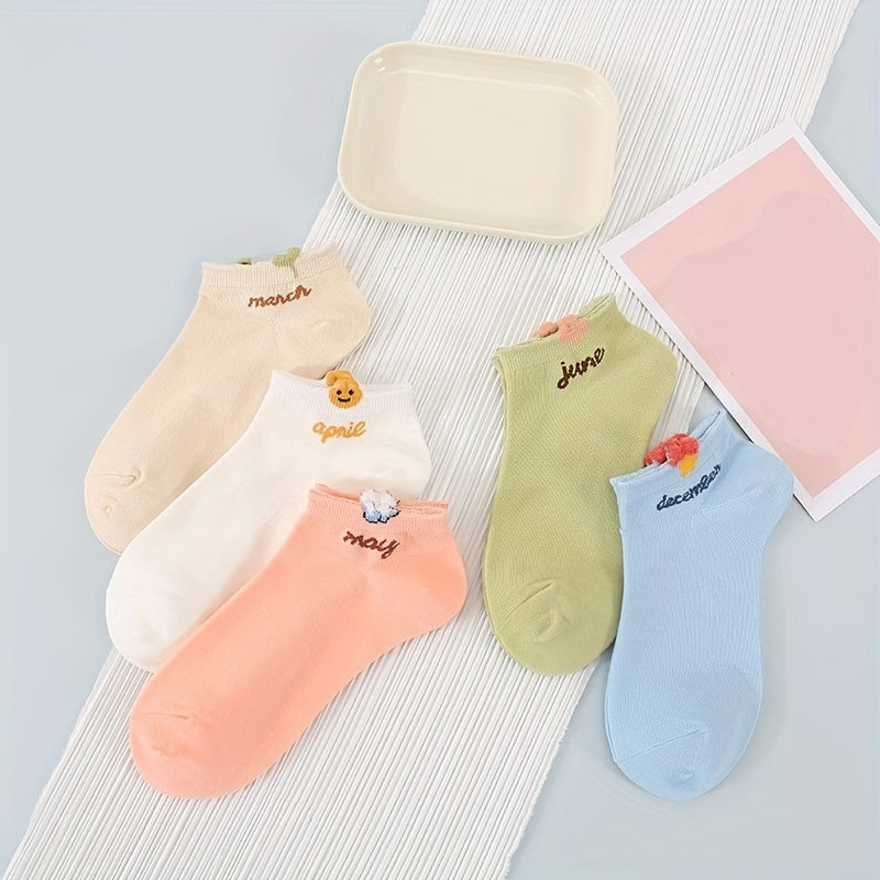 5 Pairs Letter Print Ankle Socks Women's Stockings