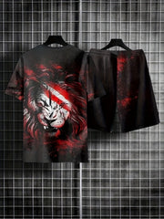 Mens 2 Piece Lion 3D Print T-shirt & Shorts Set for Summer