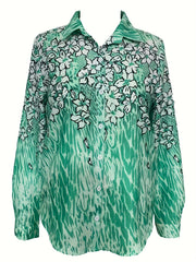  Leopard & Floral Print Button Up Long Sleeve Blouse