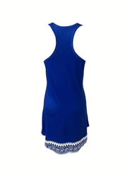 Geometric Pattern Lounge Dress Sleeveless Crew Neck Home Dress