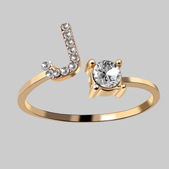 26 Letters Zircon Studded Adjustable Rings Jewelry