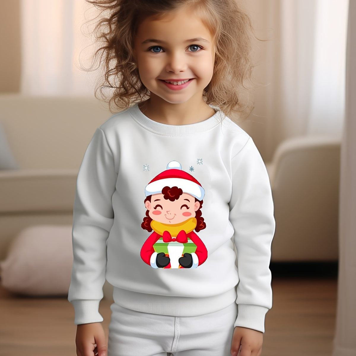Christmas Girl Graphic Crew Neck Long Sleeve Sweatshirt Kids Clothes