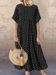  Boho Polka Dot Print Ruched Dress