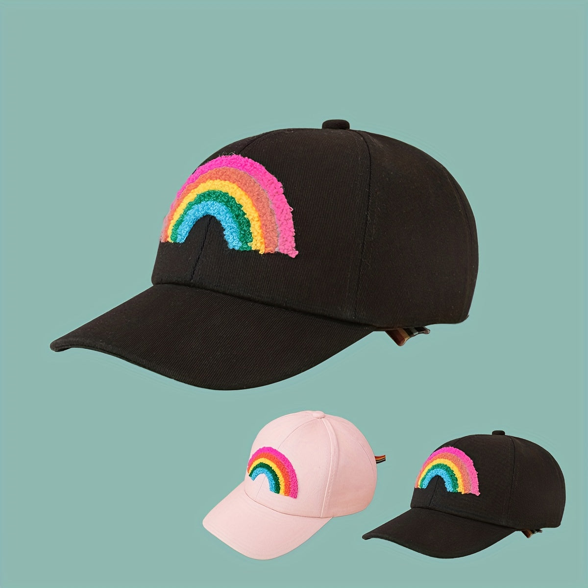 Rainbow Patch Casual Baseball Cap Solid Cartoon Couple Hat Adjustable