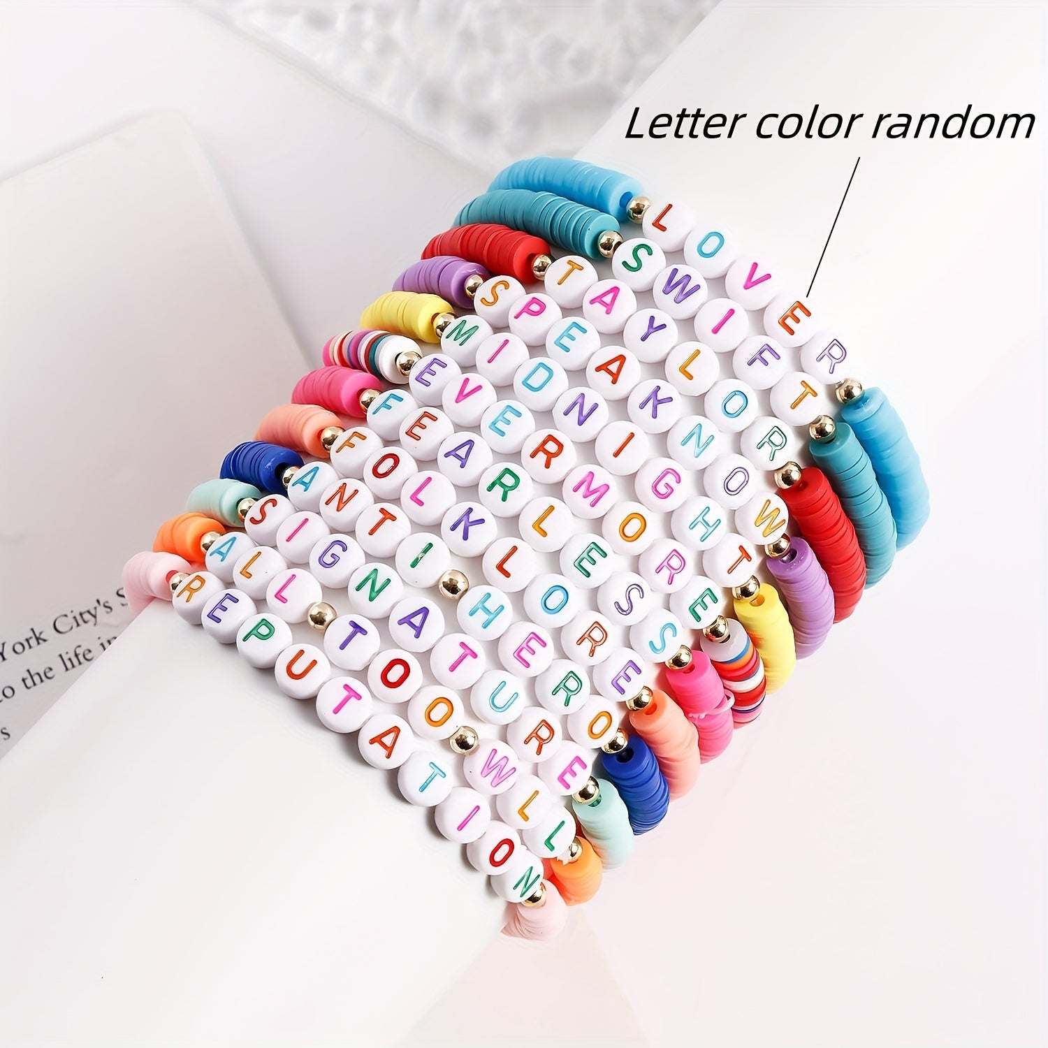 12pcs Music Fan Bracelet Soft Pottery Elastic Thread Bead Bracelet