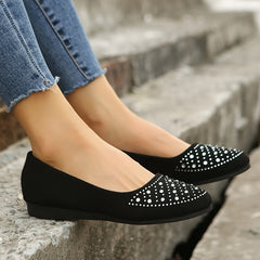 Women's Rhinestone Flat Shoes Soft Sole Slip On Casual Walking Shoes