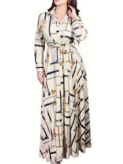  Women's Chain Print Maxi Shirt Dress