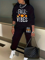 Plus Size Letter & Graphic Print 2 Piece Set