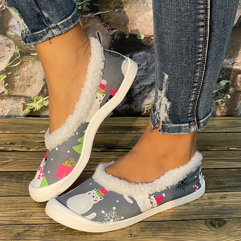 Women's Christmas Cat Pattern Slip-On Sneakers